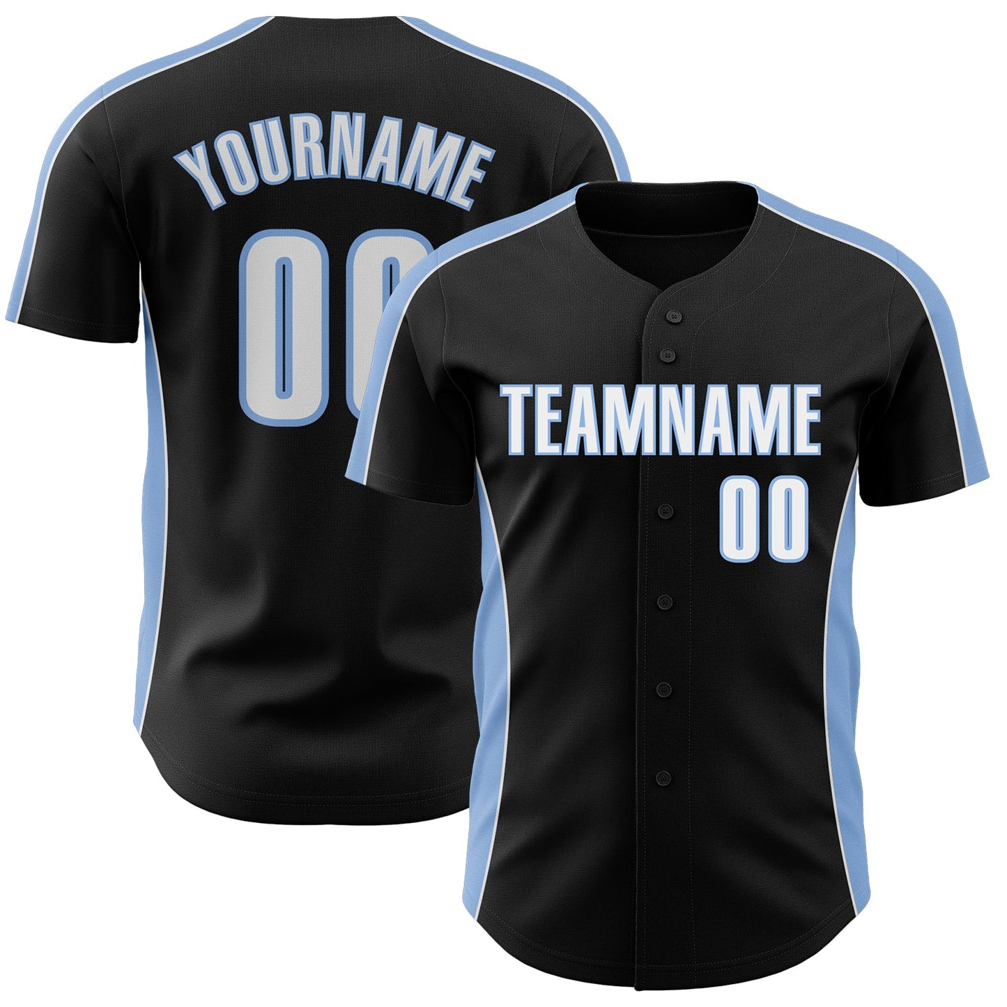 Custom Black White-Light Blue Classic Color Block Side Panel Stripe Authentic Baseball Jersey