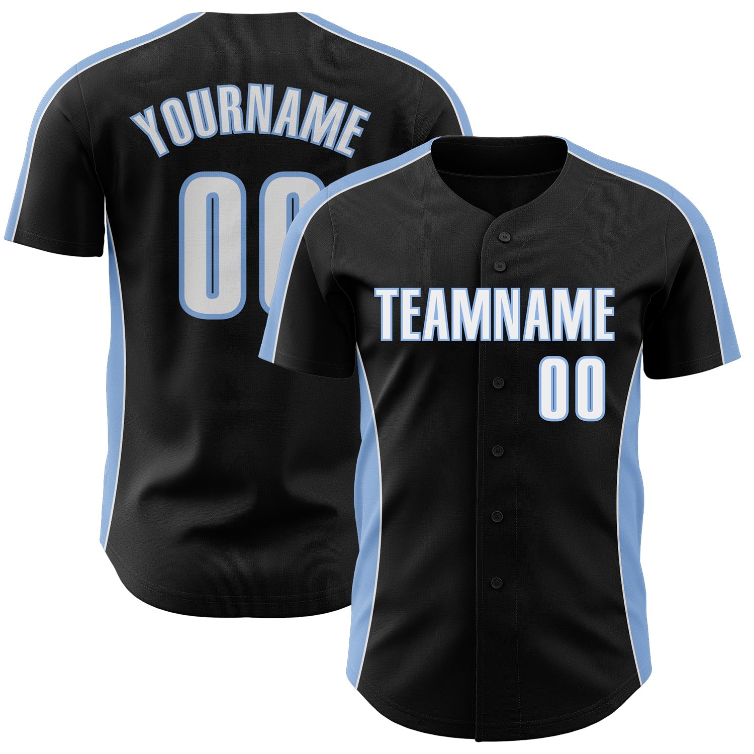 Custom Black White-Light Blue Classic Color Block Side Panel Stripe Authentic Baseball Jersey