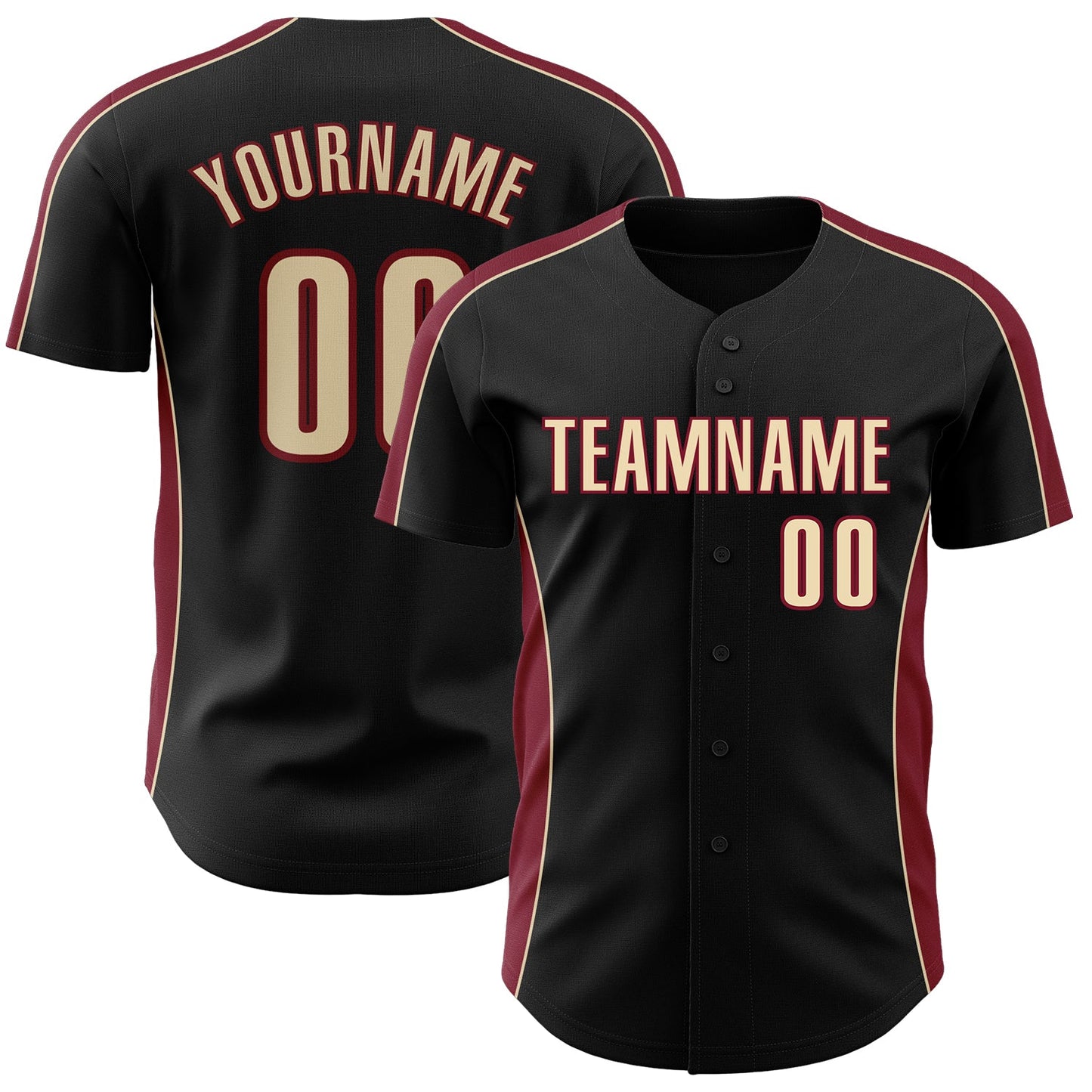 Custom Black Cream-Crimson Classic Color Block Side Panel Stripe Authentic Baseball Jersey