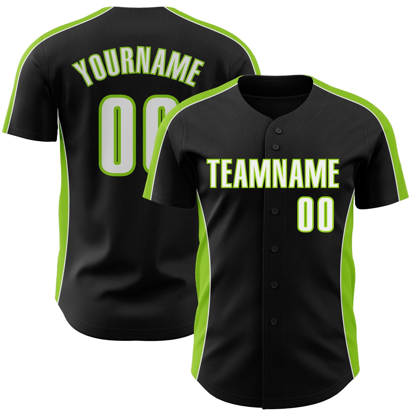Custom Black White-Neon Green Classic Color Block Side Panel Stripe Authentic Baseball Jersey