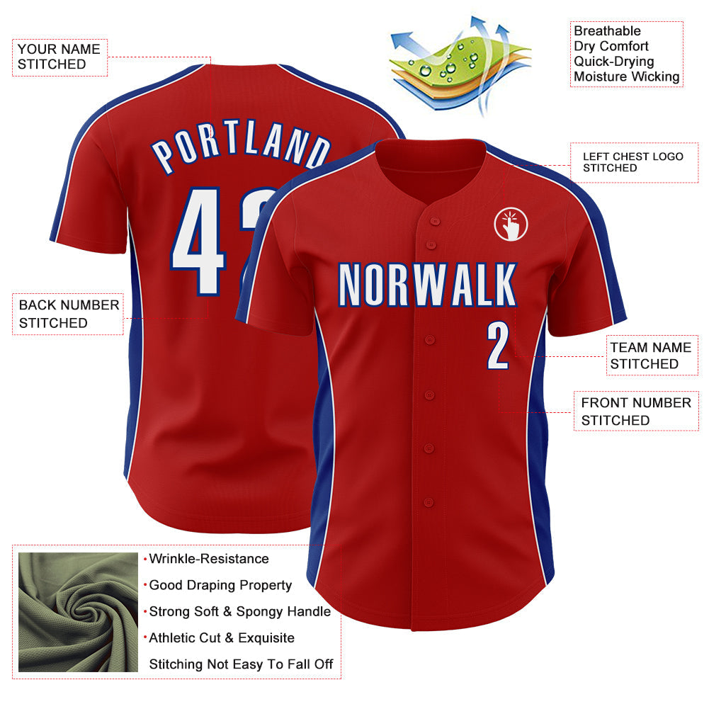 Custom Red White-Royal Classic Color Block Side Panel Stripe Authentic Baseball Jersey