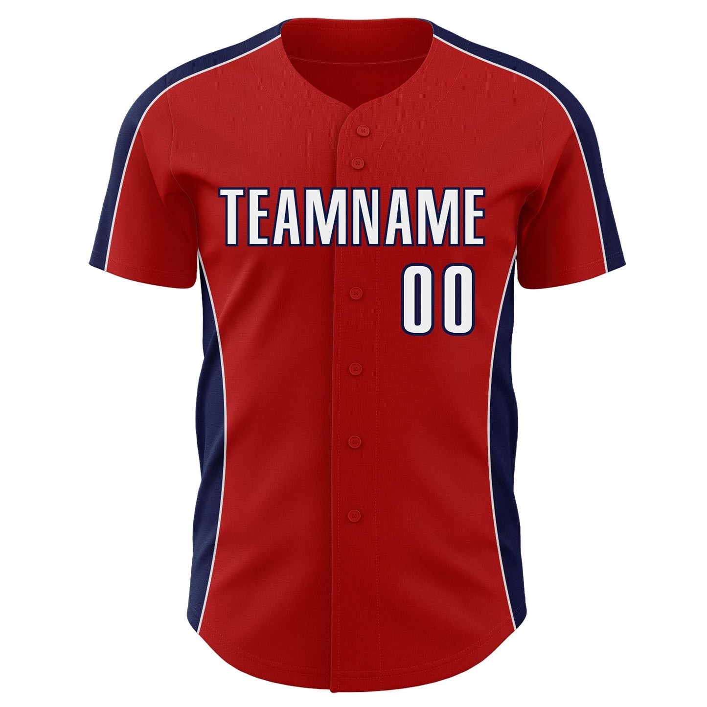 Custom Red White-Navy Classic Color Block Side Panel Stripe Authentic Baseball Jersey