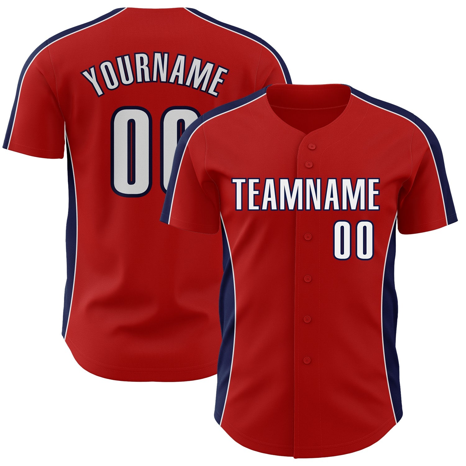Custom Red White-Navy Classic Color Block Side Panel Stripe Authentic Baseball Jersey