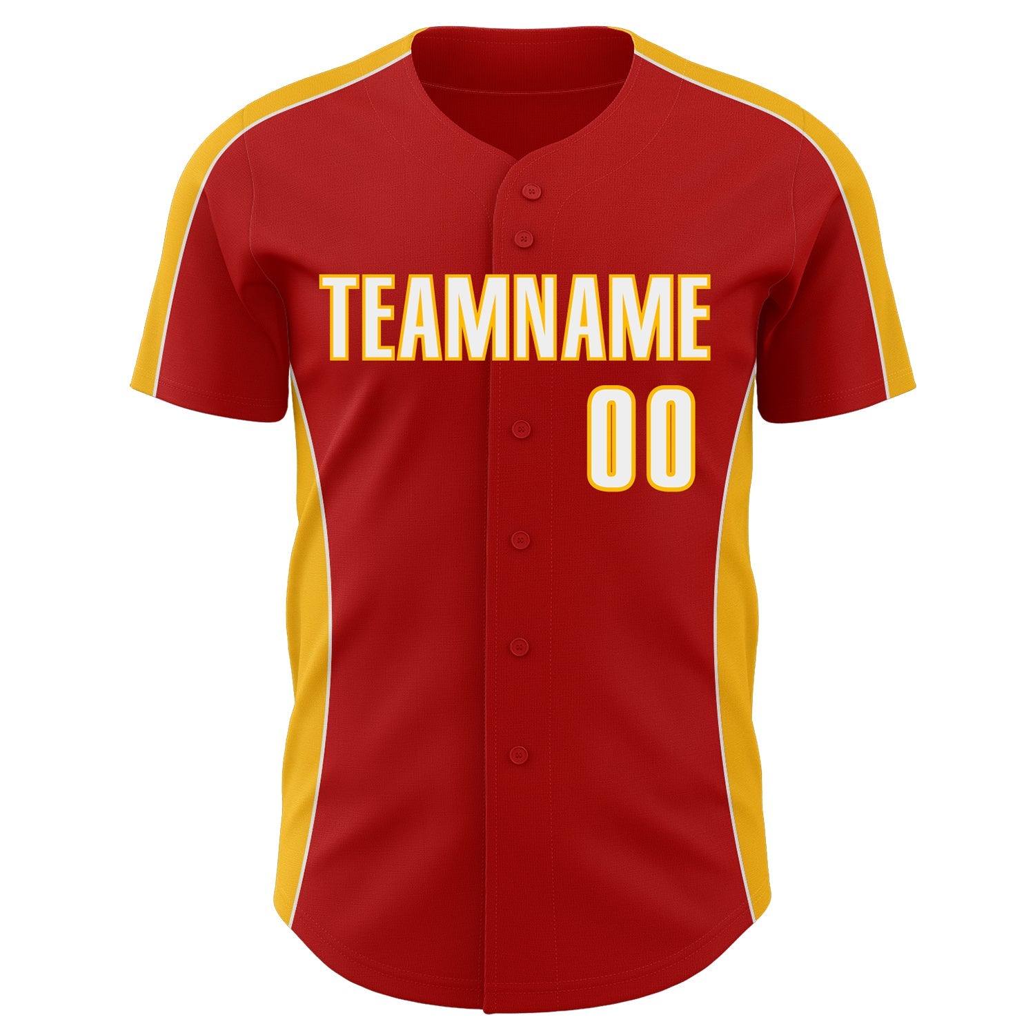 Custom Red White-Gold Classic Color Block Side Panel Stripe Authentic Baseball Jersey