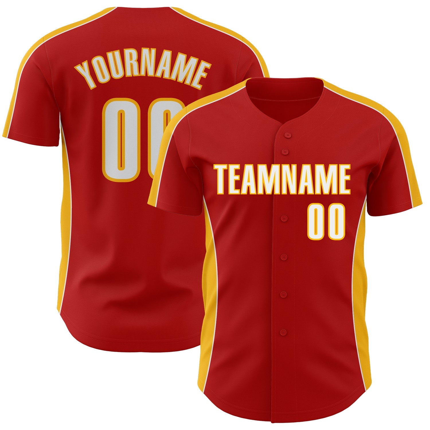 Custom Red White-Gold Classic Color Block Side Panel Stripe Authentic Baseball Jersey