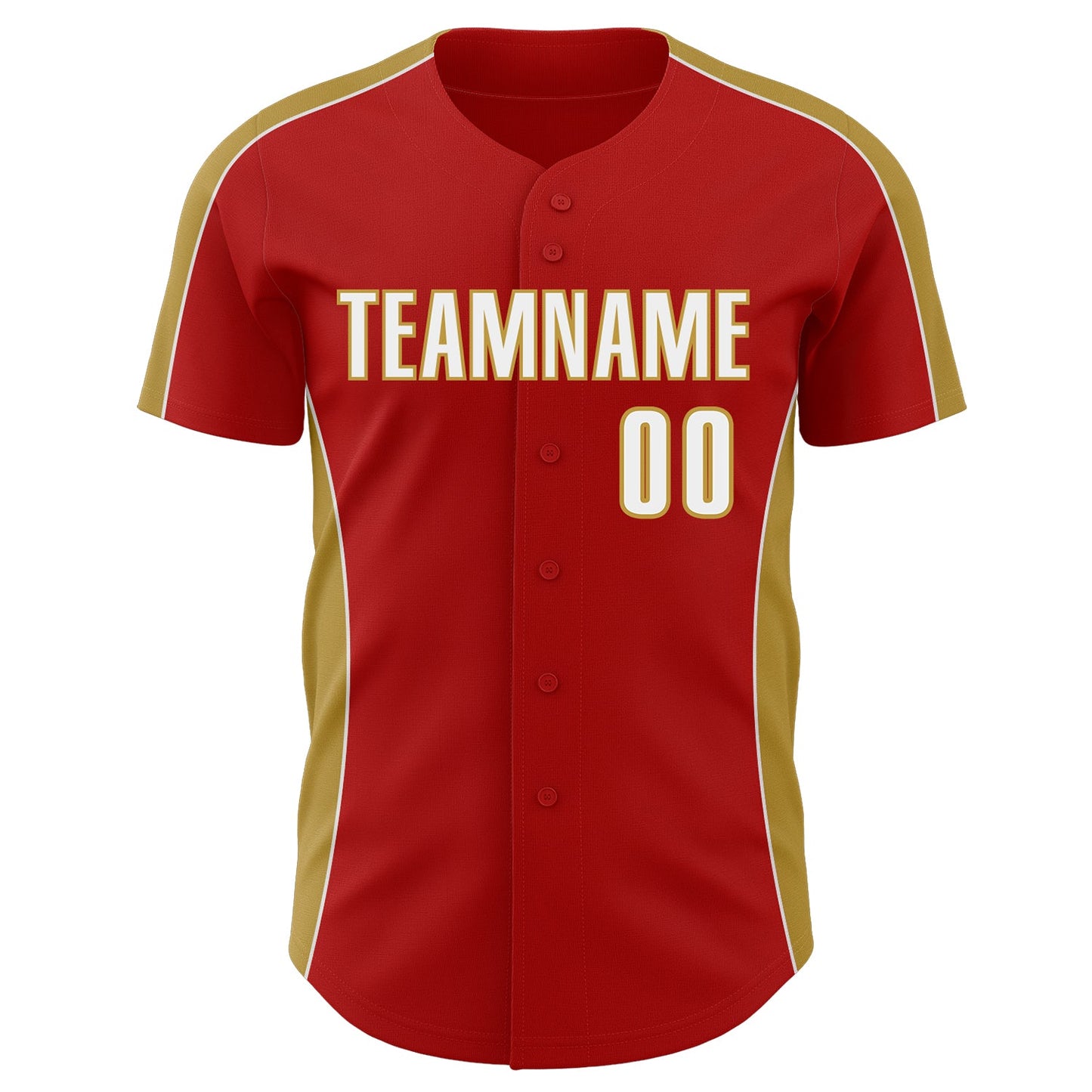 Custom Red White-Old Gold Classic Color Block Side Panel Stripe Authentic Baseball Jersey