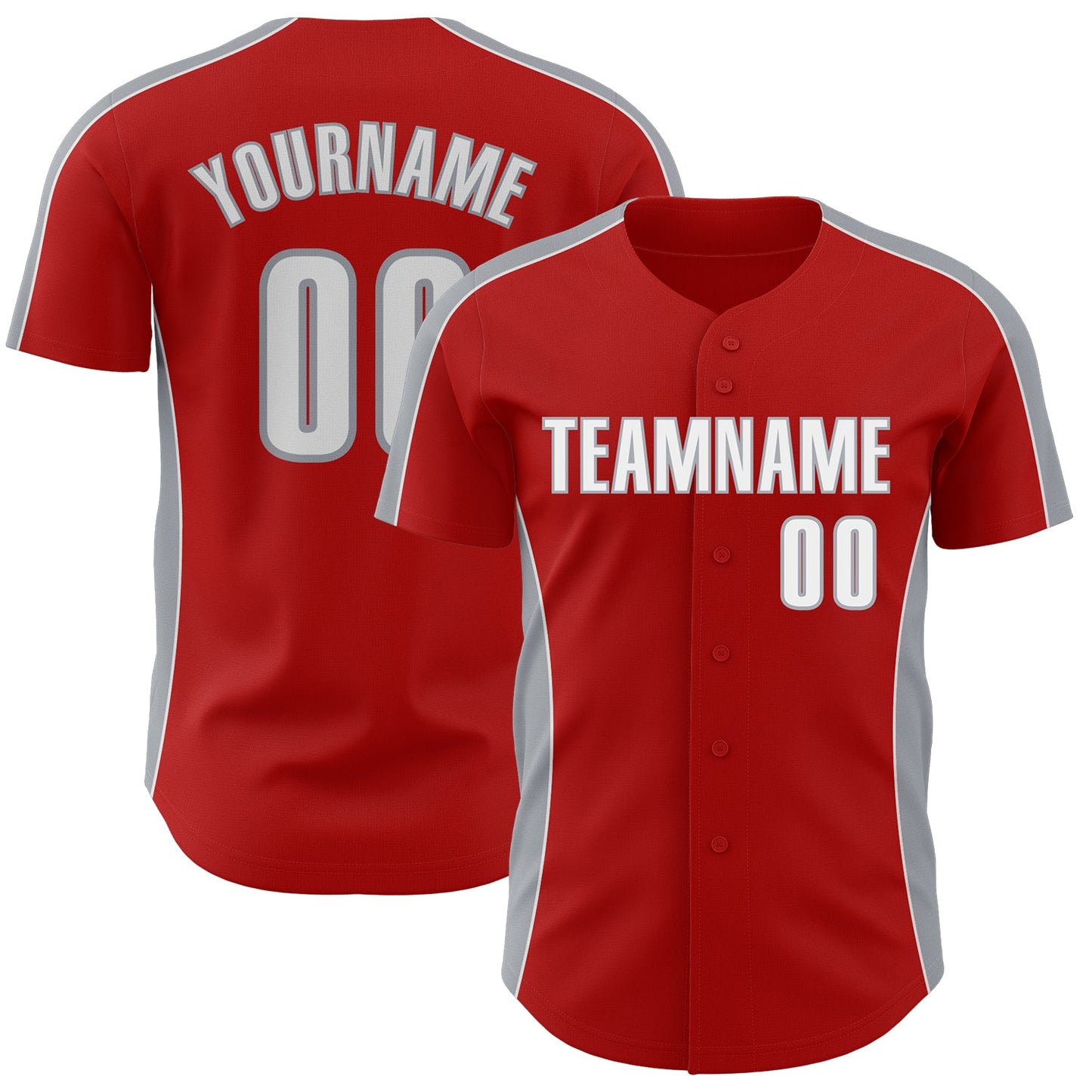 Custom Red White-Gray Classic Color Block Side Panel Stripe Authentic Baseball Jersey