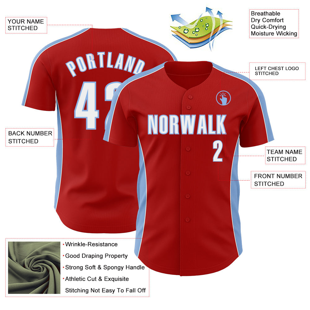 Custom Red White-Light Blue Classic Color Block Side Panel Stripe Authentic Baseball Jersey