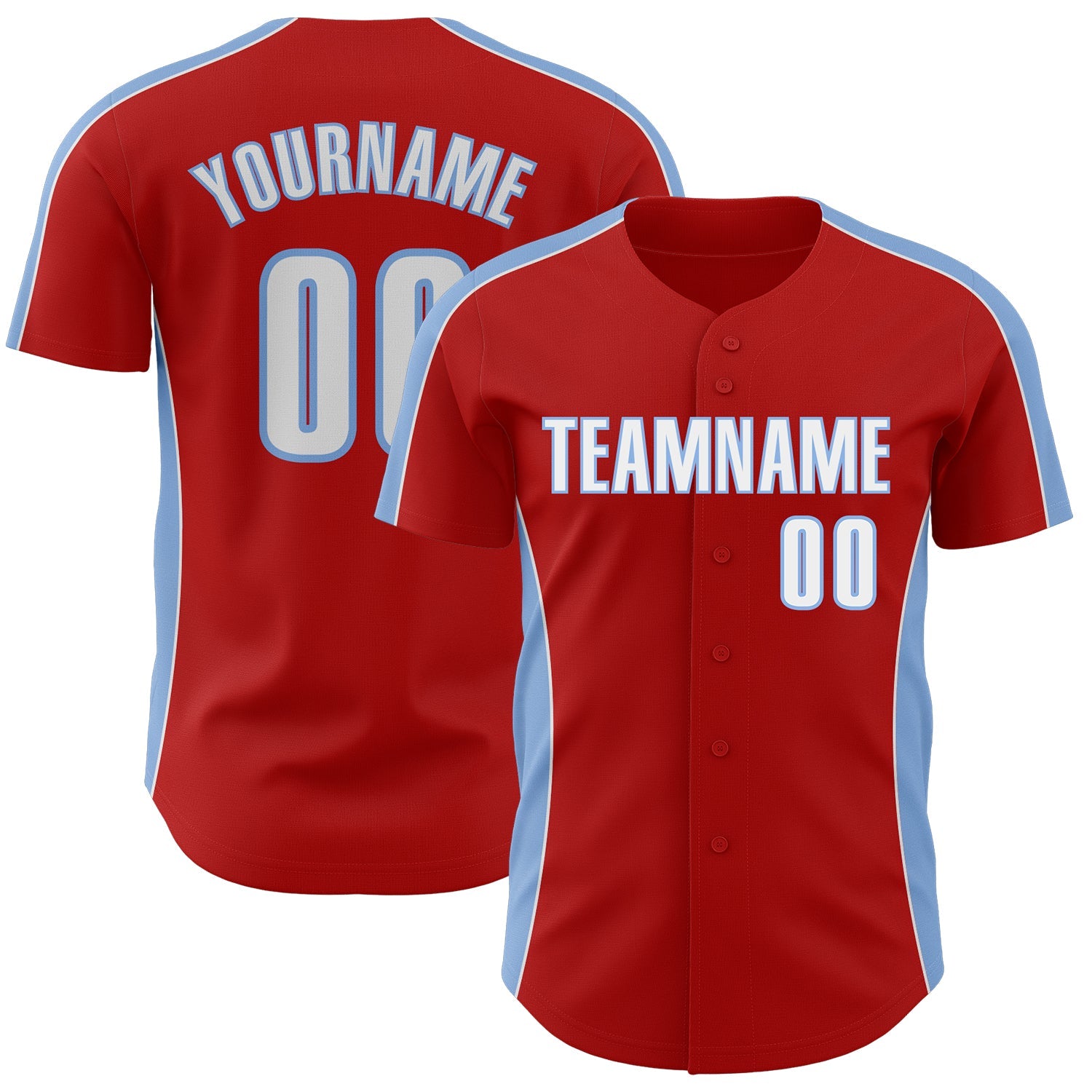 Custom Red White-Light Blue Classic Color Block Side Panel Stripe Authentic Baseball Jersey