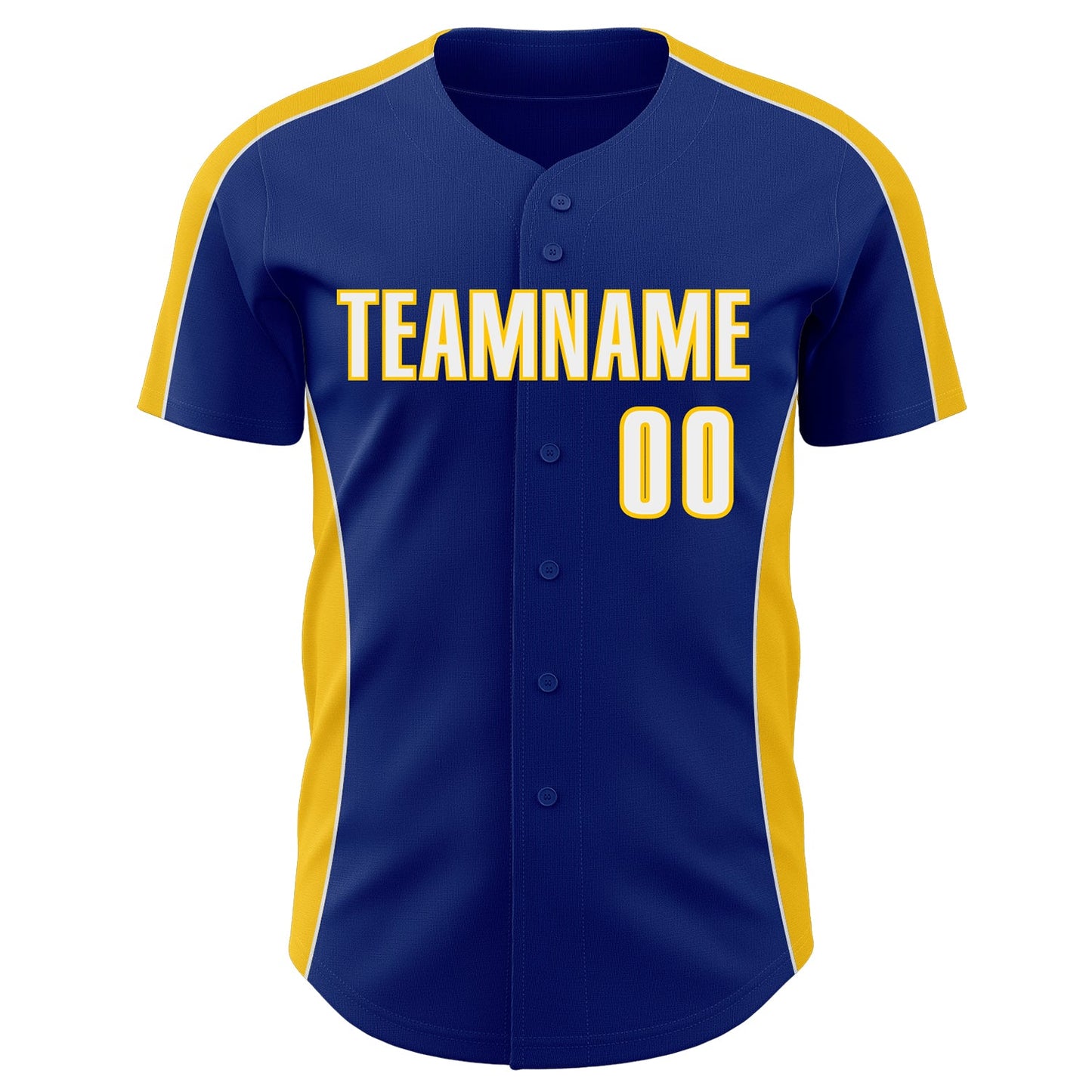 Custom Royal White-Yellow Classic Color Block Side Panel Stripe Authentic Baseball Jersey