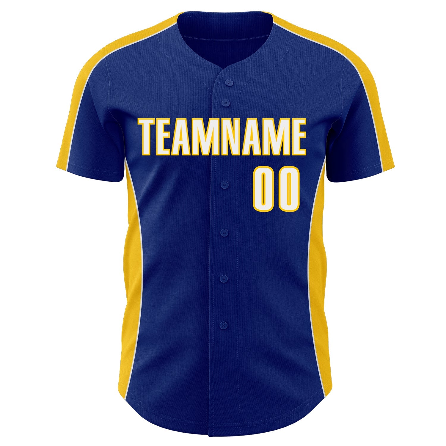 Custom Royal White-Yellow Classic Color Block Side Panel Stripe Authentic Baseball Jersey