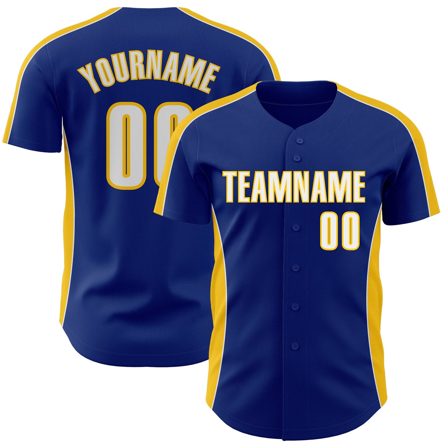 Custom Royal White-Yellow Classic Color Block Side Panel Stripe Authentic Baseball Jersey