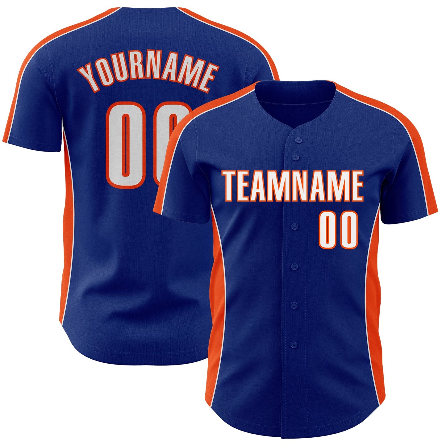 Custom Royal White-Orange Classic Color Block Side Panel Stripe Authentic Baseball Jersey