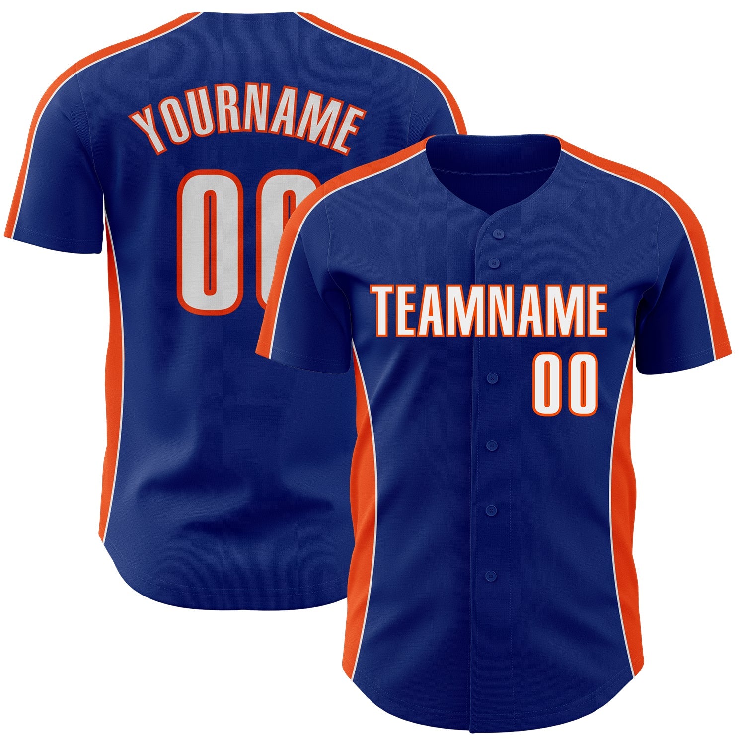 Custom Royal White-Orange Classic Color Block Side Panel Stripe Authentic Baseball Jersey