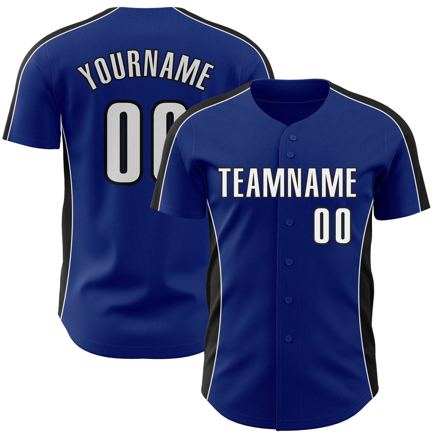Custom Royal White-Black Classic Color Block Side Panel Stripe Authentic Baseball Jersey