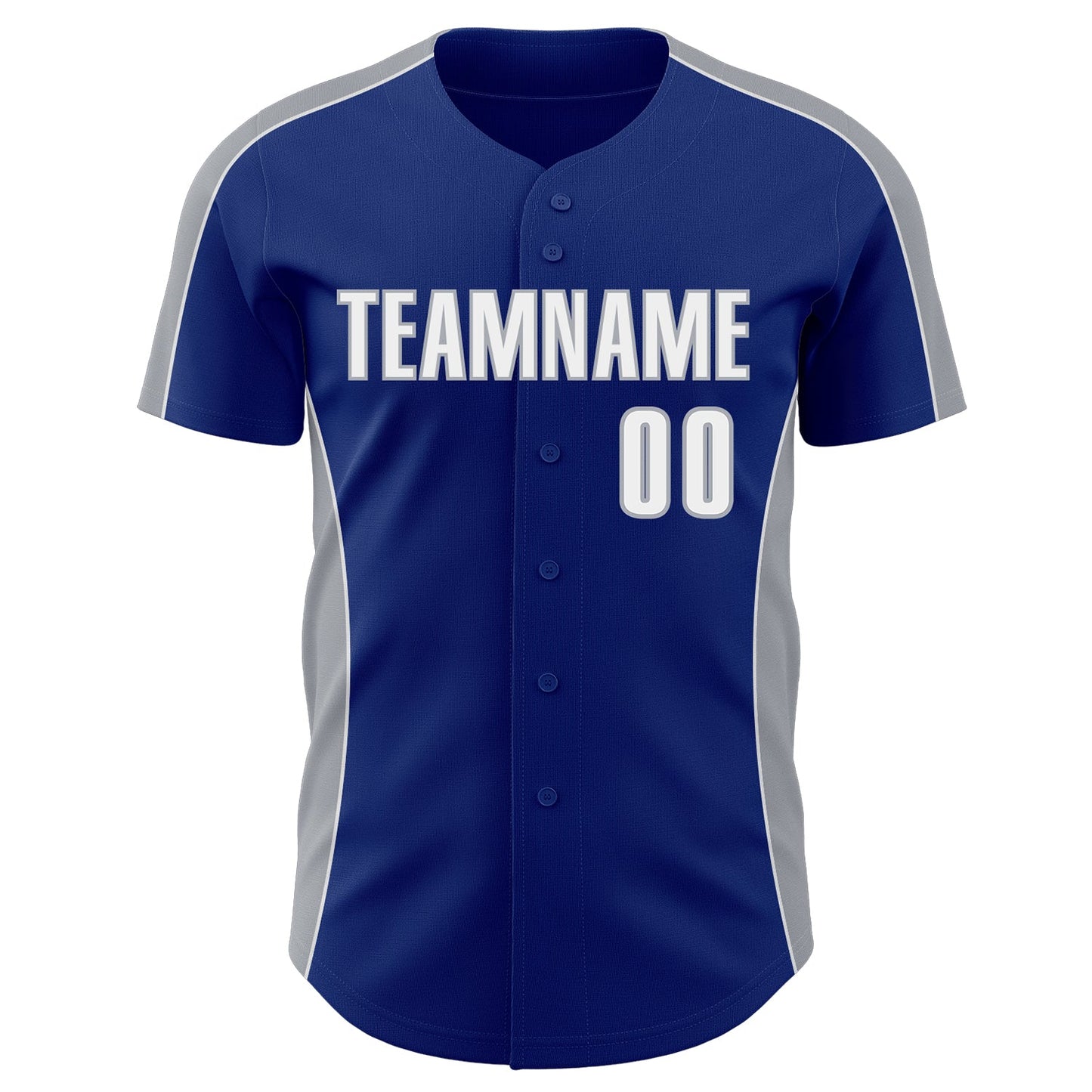 Custom Royal White-Gray Classic Color Block Side Panel Stripe Authentic Baseball Jersey