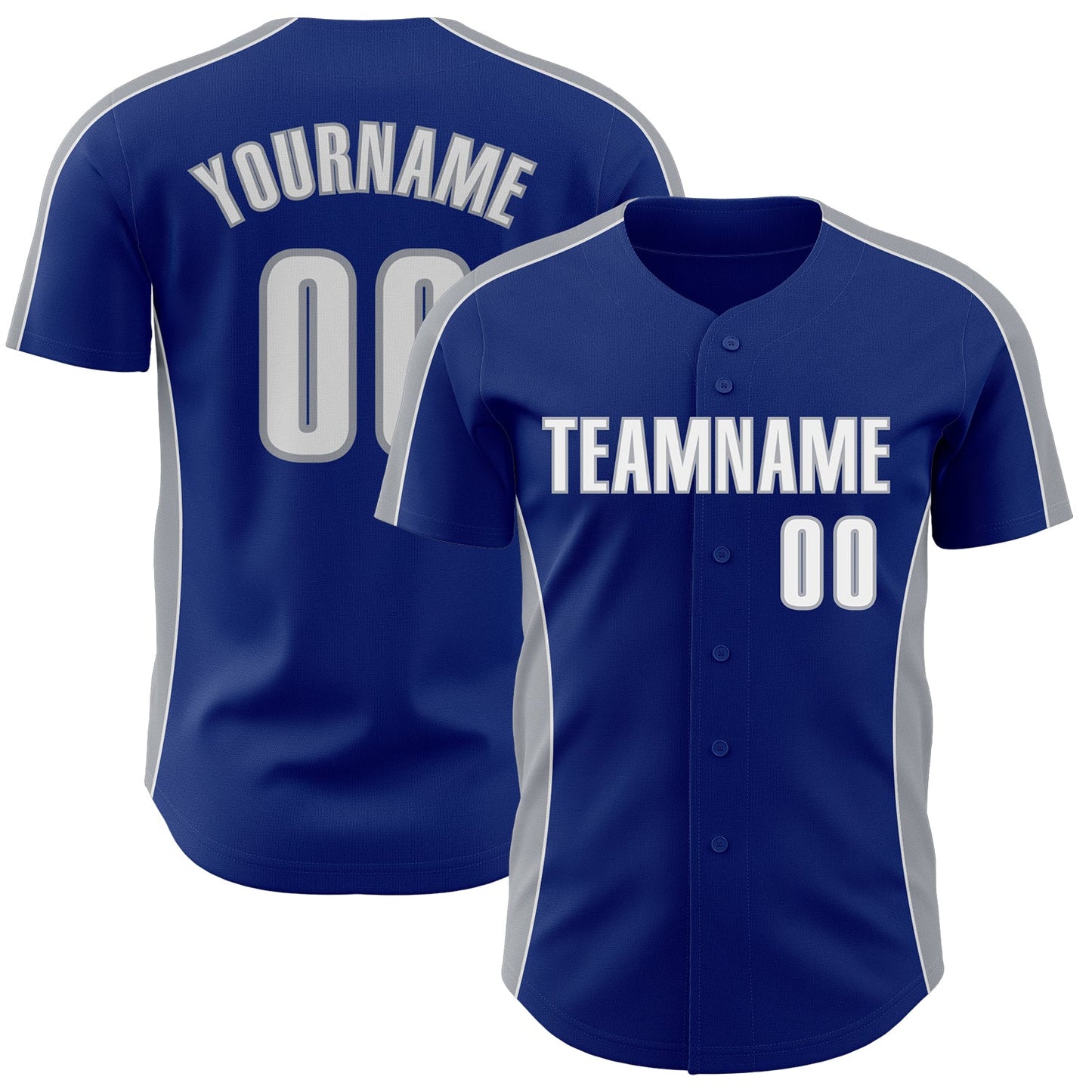 Custom Royal White-Gray Classic Color Block Side Panel Stripe Authentic Baseball Jersey