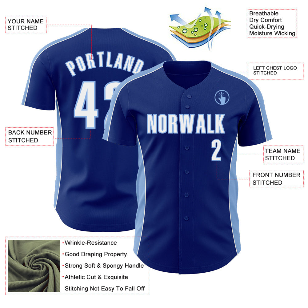 Custom Royal White-Light Blue Classic Color Block Side Panel Stripe Authentic Baseball Jersey