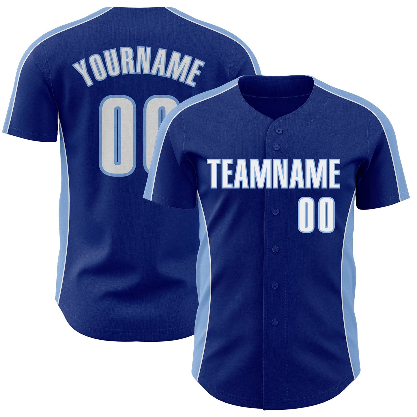 Custom Royal White-Light Blue Classic Color Block Side Panel Stripe Authentic Baseball Jersey