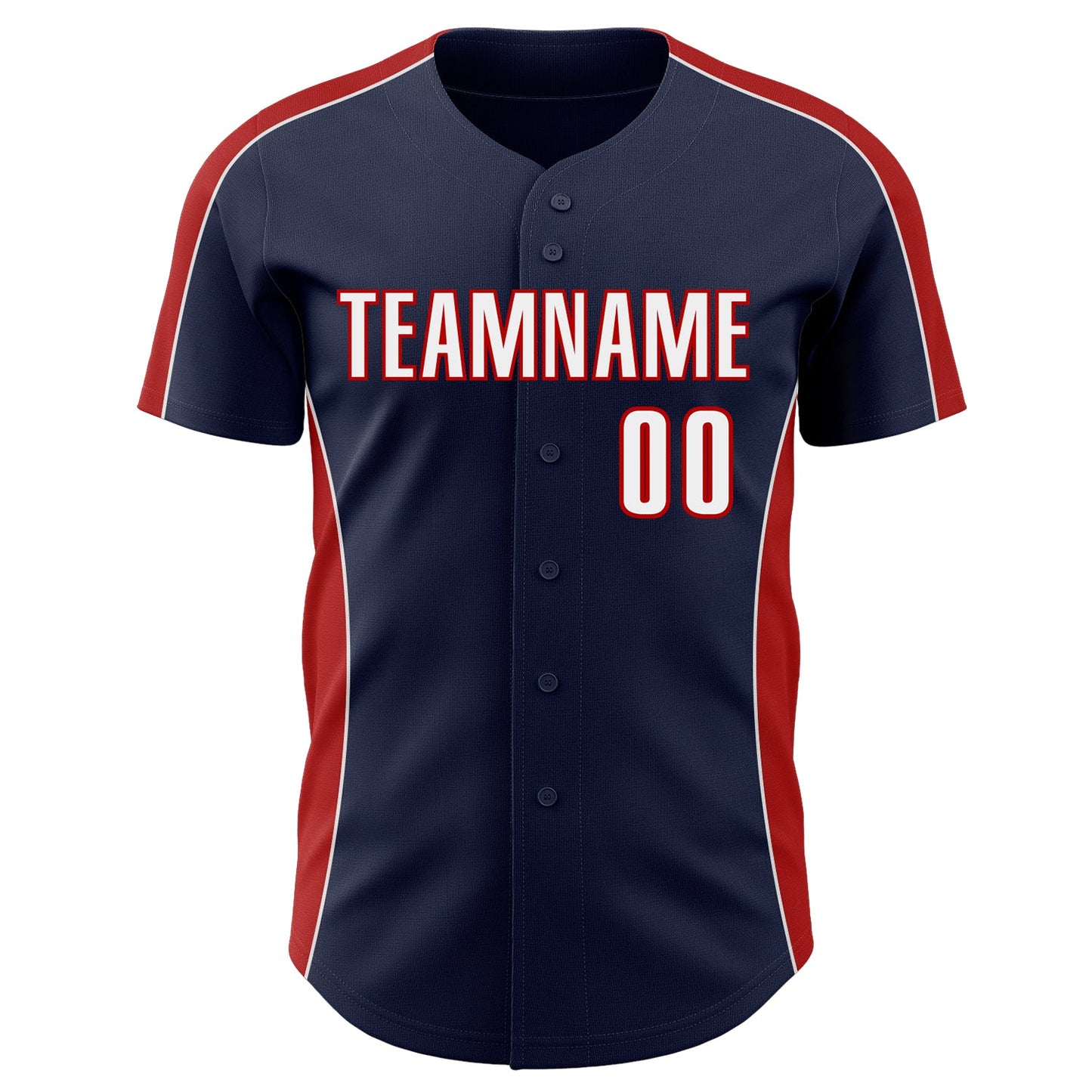 Custom Navy White-Red Classic Color Block Side Panel Stripe Authentic Baseball Jersey