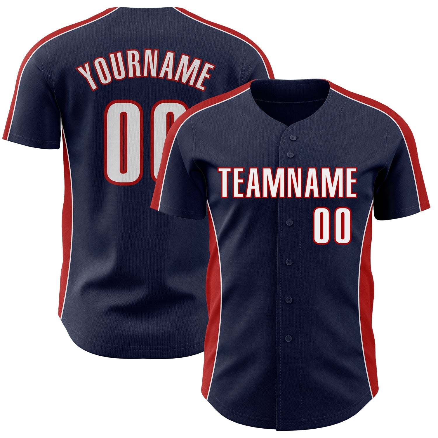 Custom Navy White-Red Classic Color Block Side Panel Stripe Authentic Baseball Jersey