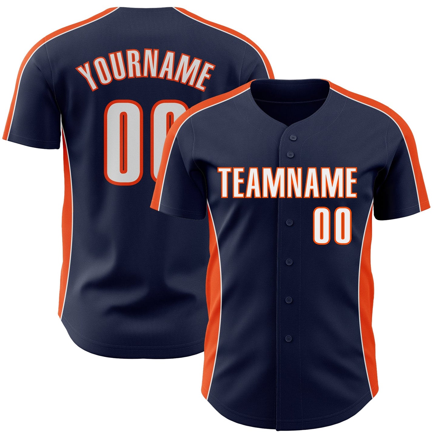 Custom Navy White-Orange Classic Color Block Side Panel Stripe Authentic Baseball Jersey