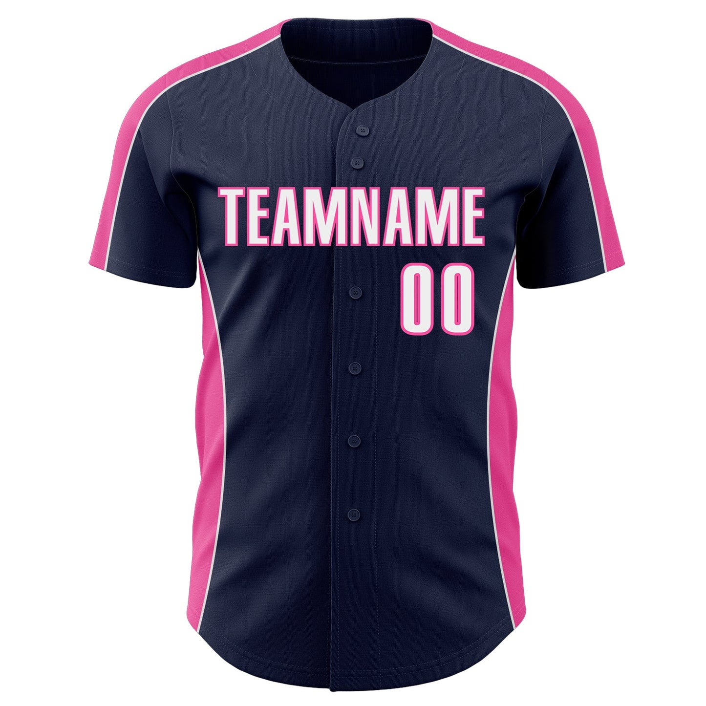 Custom Navy White-Pink Classic Color Block Side Panel Stripe Authentic Baseball Jersey