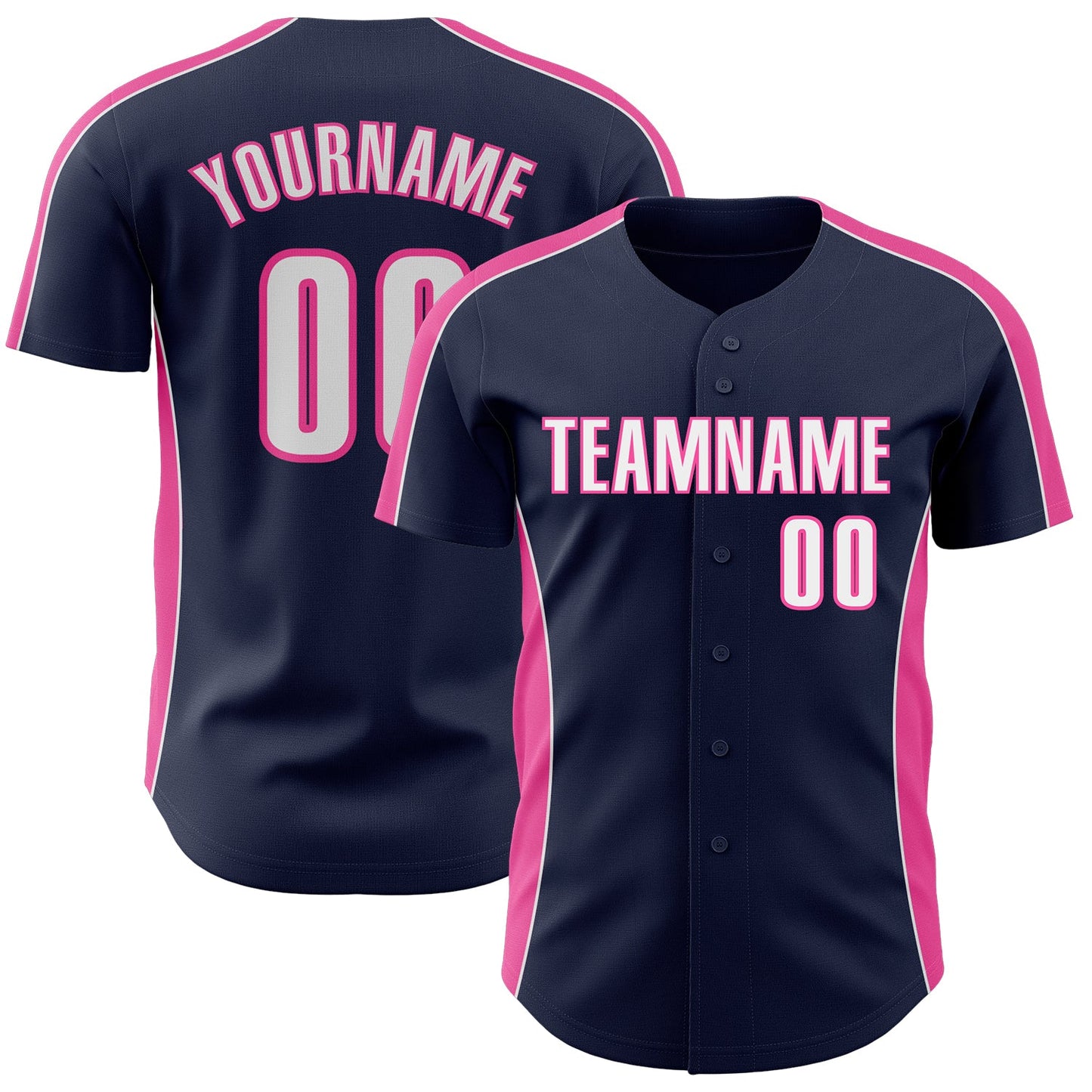 Custom Navy White-Pink Classic Color Block Side Panel Stripe Authentic Baseball Jersey