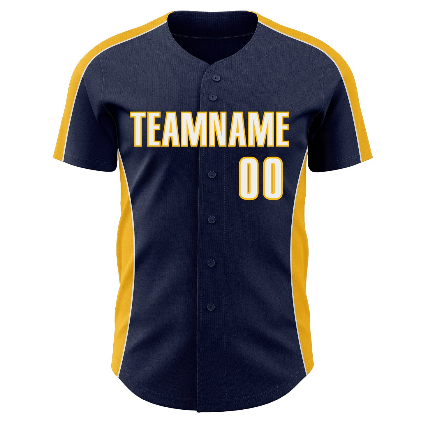Custom Navy White-Gold Classic Color Block Side Panel Stripe Authentic Baseball Jersey