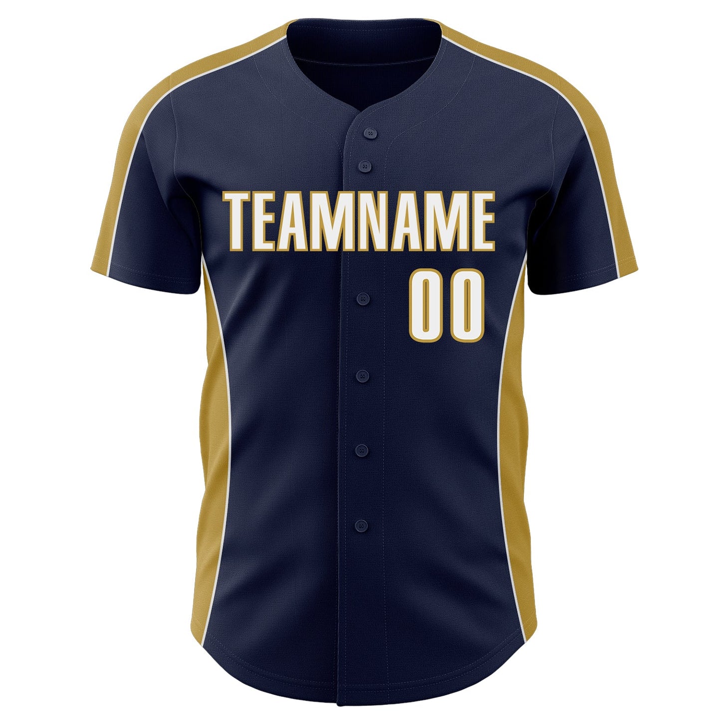 Custom Navy White-Old Gold Classic Color Block Side Panel Stripe Authentic Baseball Jersey