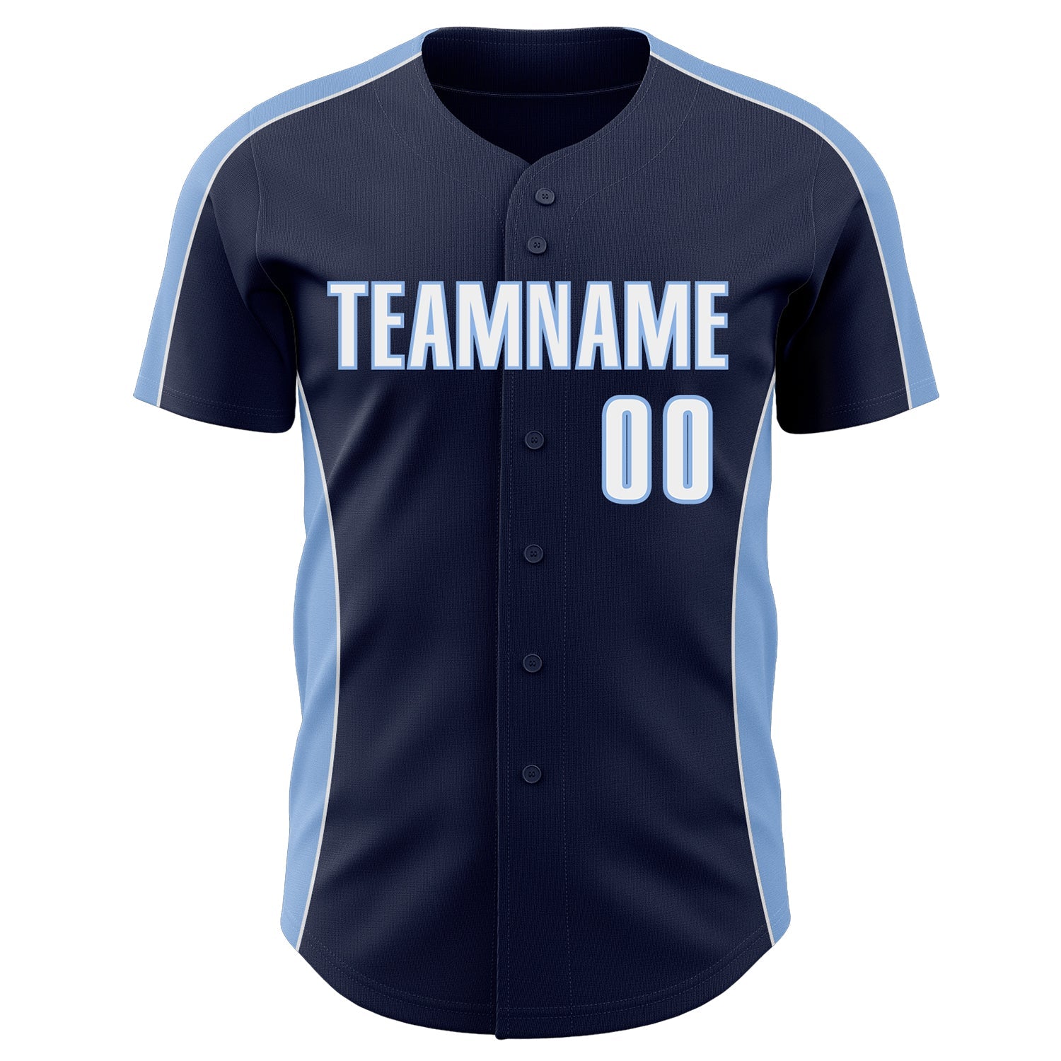 Custom Navy White-Light Blue Classic Color Block Side Panel Stripe Authentic Baseball Jersey