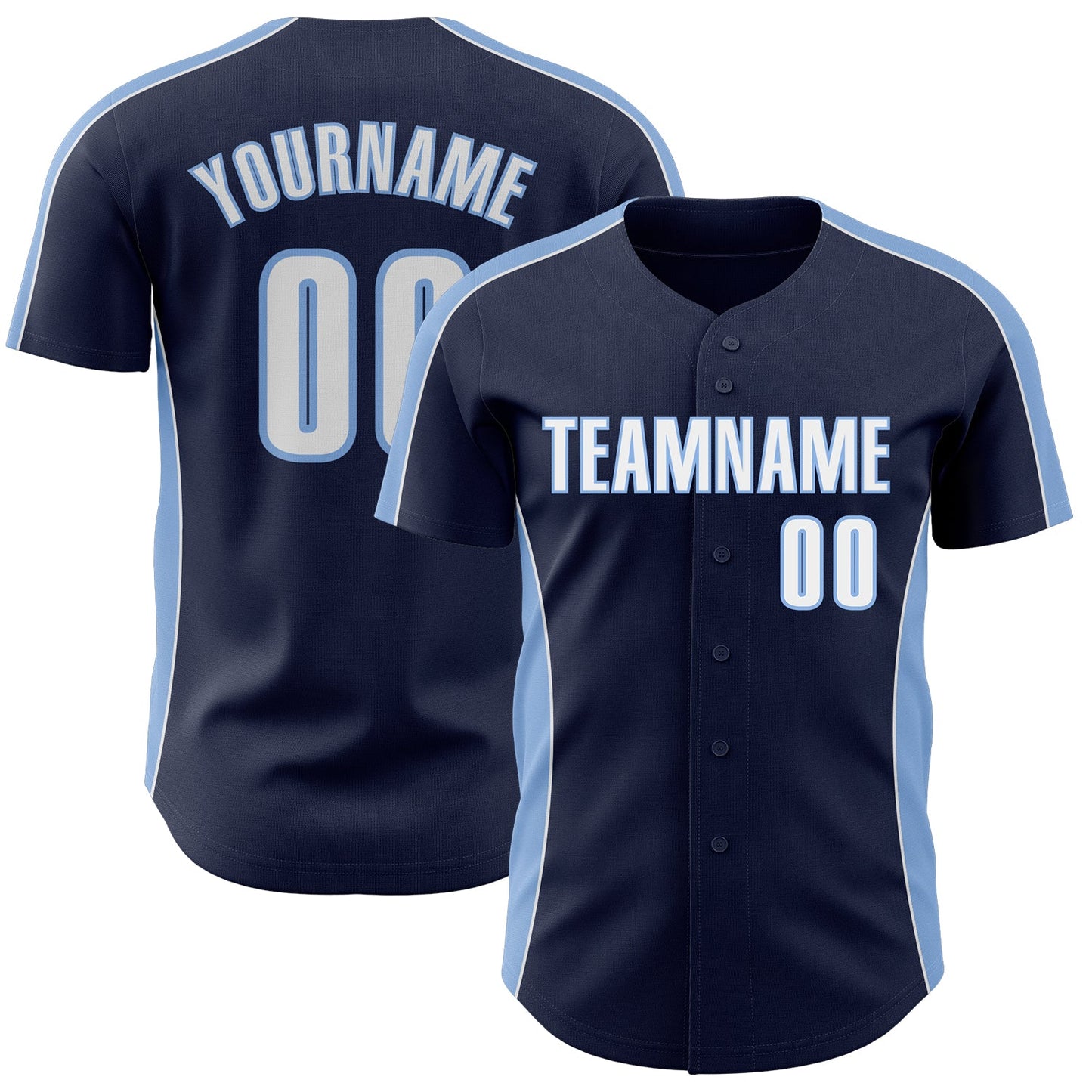 Custom Navy White-Light Blue Classic Color Block Side Panel Stripe Authentic Baseball Jersey