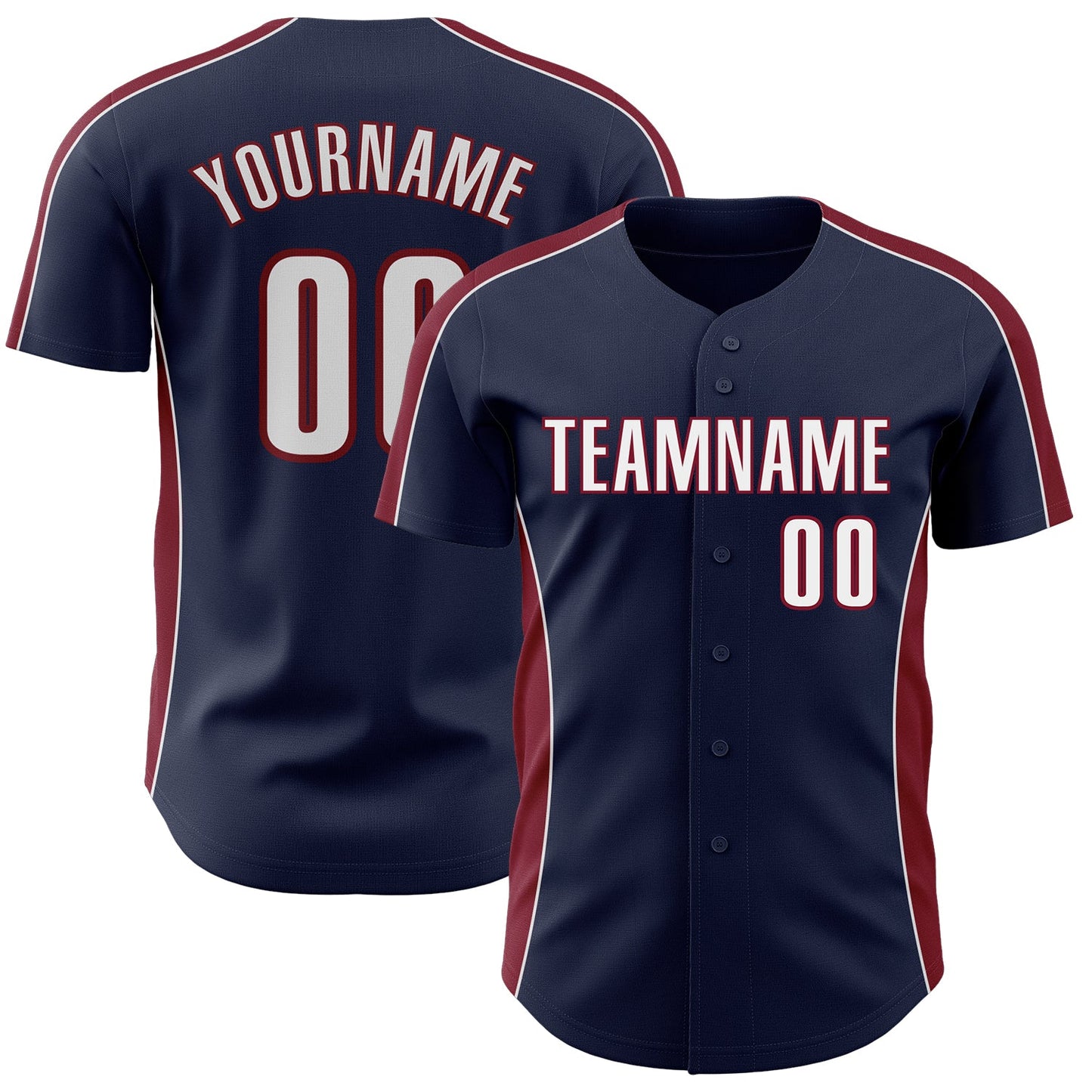 Custom Navy White-Crimson Classic Color Block Side Panel Stripe Authentic Baseball Jersey
