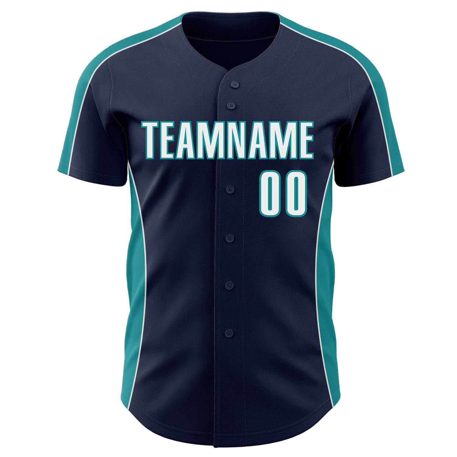 Custom Navy White-Teal Classic Color Block Side Panel Stripe Authentic Baseball Jersey