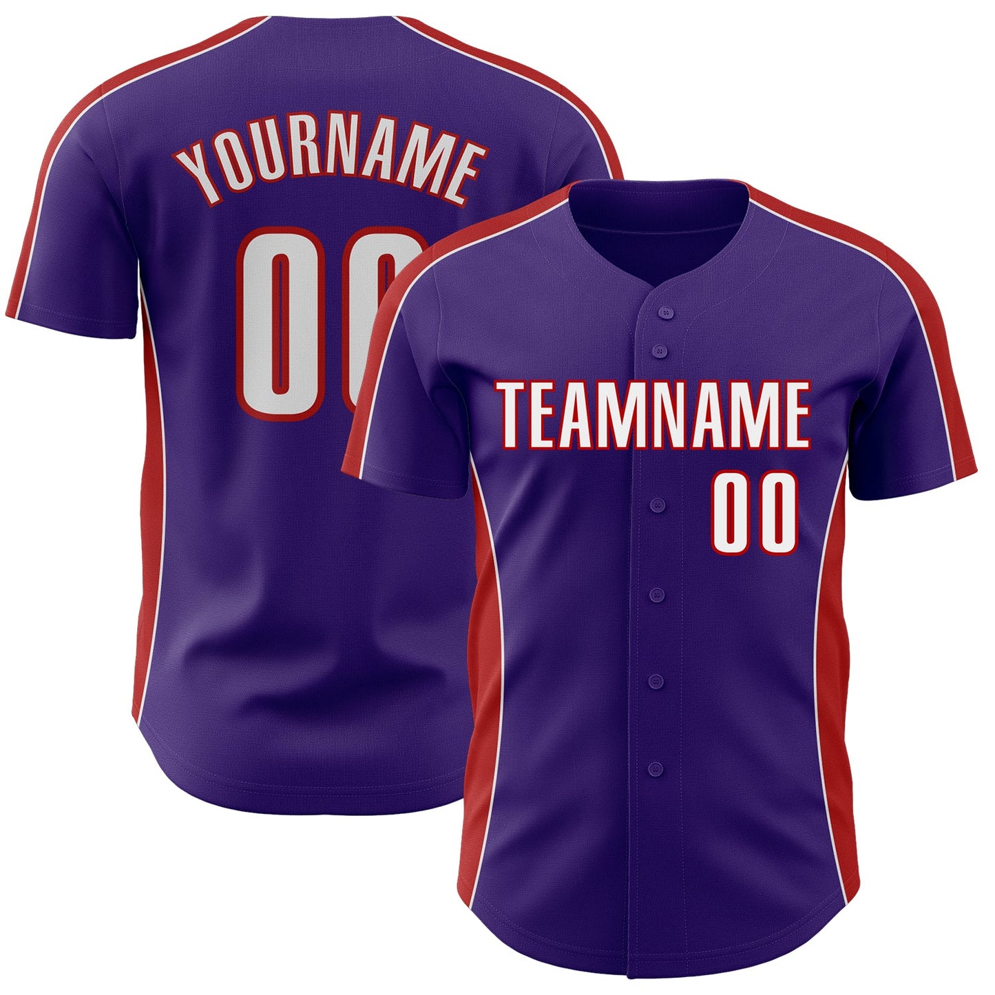 Custom Purple White-Red Classic Color Block Side Panel Stripe Authentic Baseball Jersey