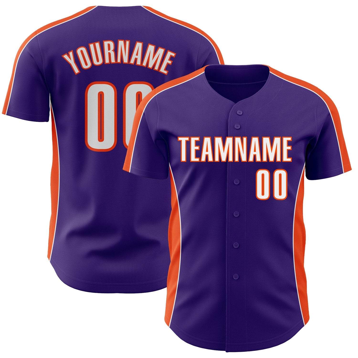 Custom Purple White-Orange Classic Color Block Side Panel Stripe Authentic Baseball Jersey