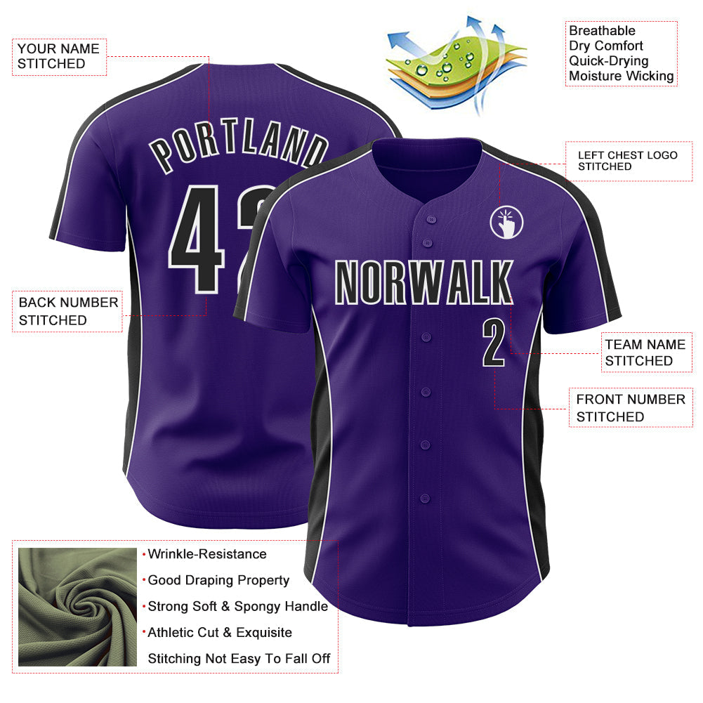 Custom Purple Black-White Classic Color Block Side Panel Stripe Authentic Baseball Jersey