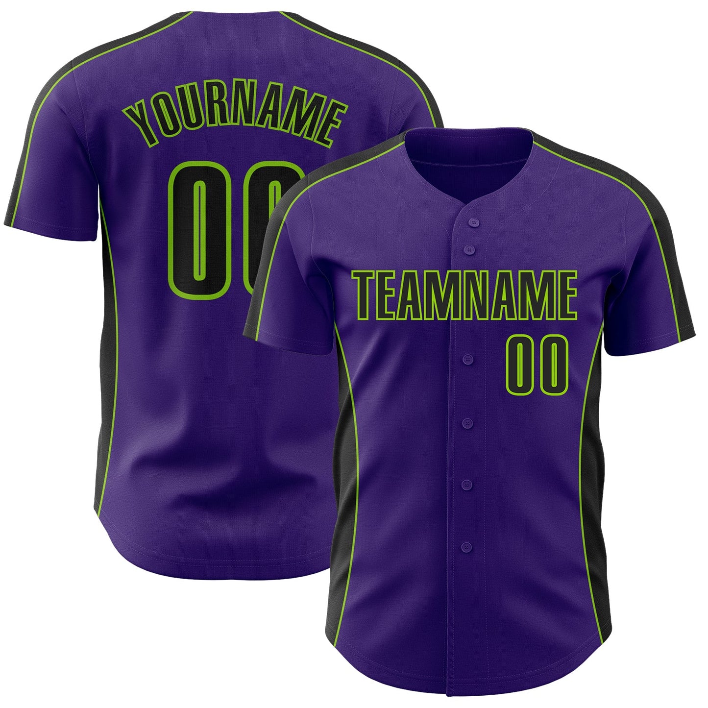 Custom Purple Black-Neon Green Classic Color Block Side Panel Stripe Authentic Baseball Jersey