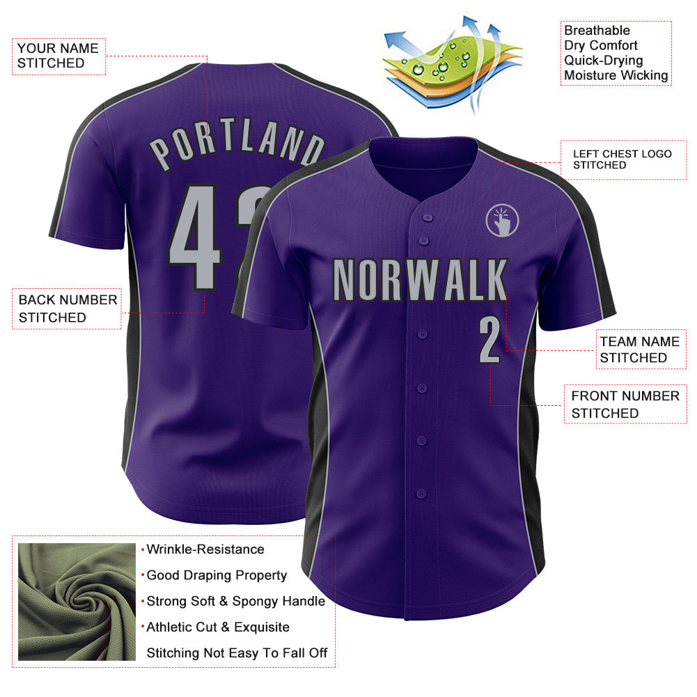Custom Purple Gray-Black Classic Color Block Side Panel Stripe Authentic Baseball Jersey