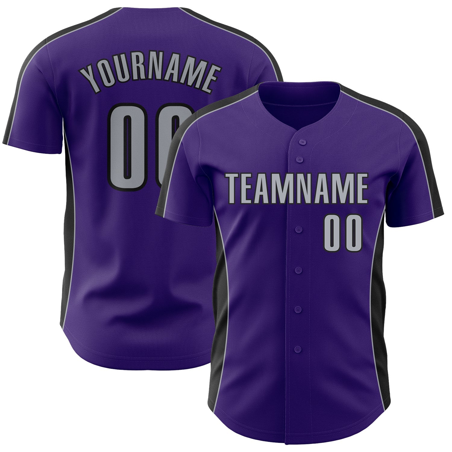 Custom Purple Gray-Black Classic Color Block Side Panel Stripe Authentic Baseball Jersey