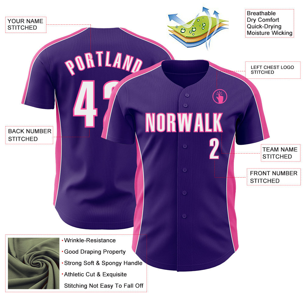Custom Purple White-Pink Classic Color Block Side Panel Stripe Authentic Baseball Jersey