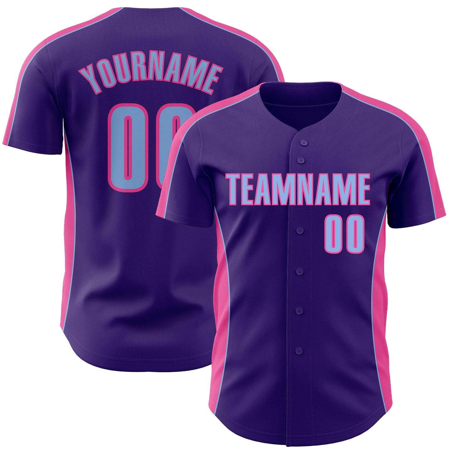Custom Purple Light Blue-Pink Classic Color Block Side Panel Stripe Authentic Baseball Jersey