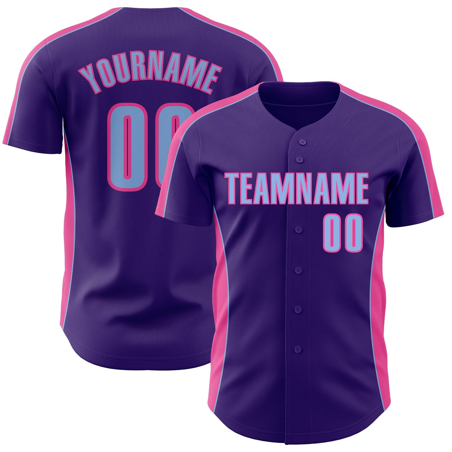 Custom Purple Light Blue-Pink Classic Color Block Side Panel Stripe Authentic Baseball Jersey