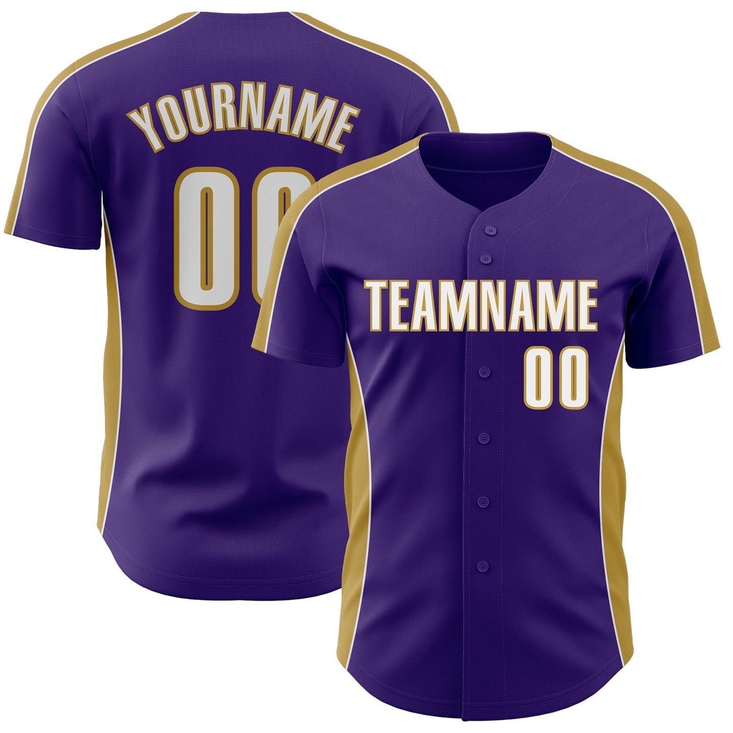 Custom Purple White-Old Gold Classic Color Block Side Panel Stripe Authentic Baseball Jersey