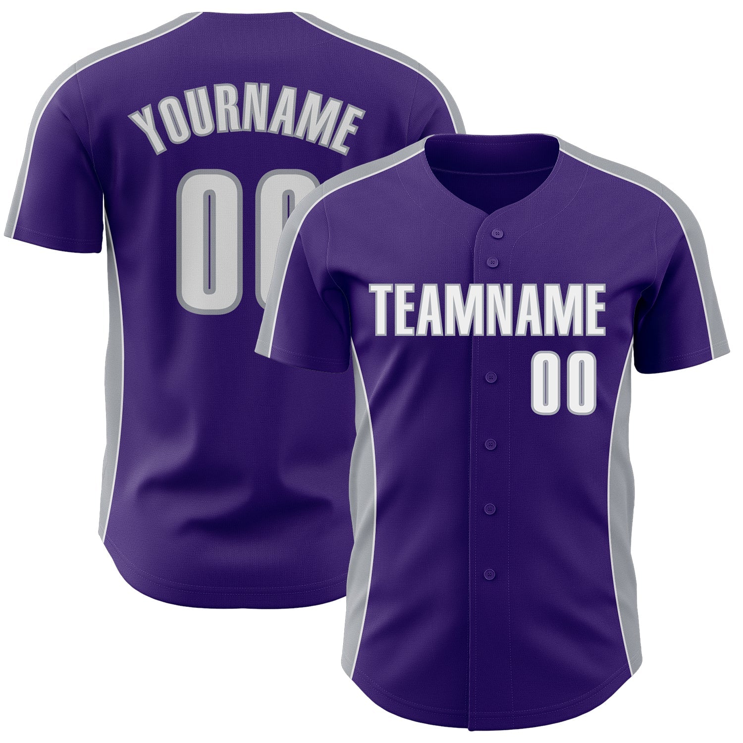 Custom Purple White-Gray Classic Color Block Side Panel Stripe Authentic Baseball Jersey