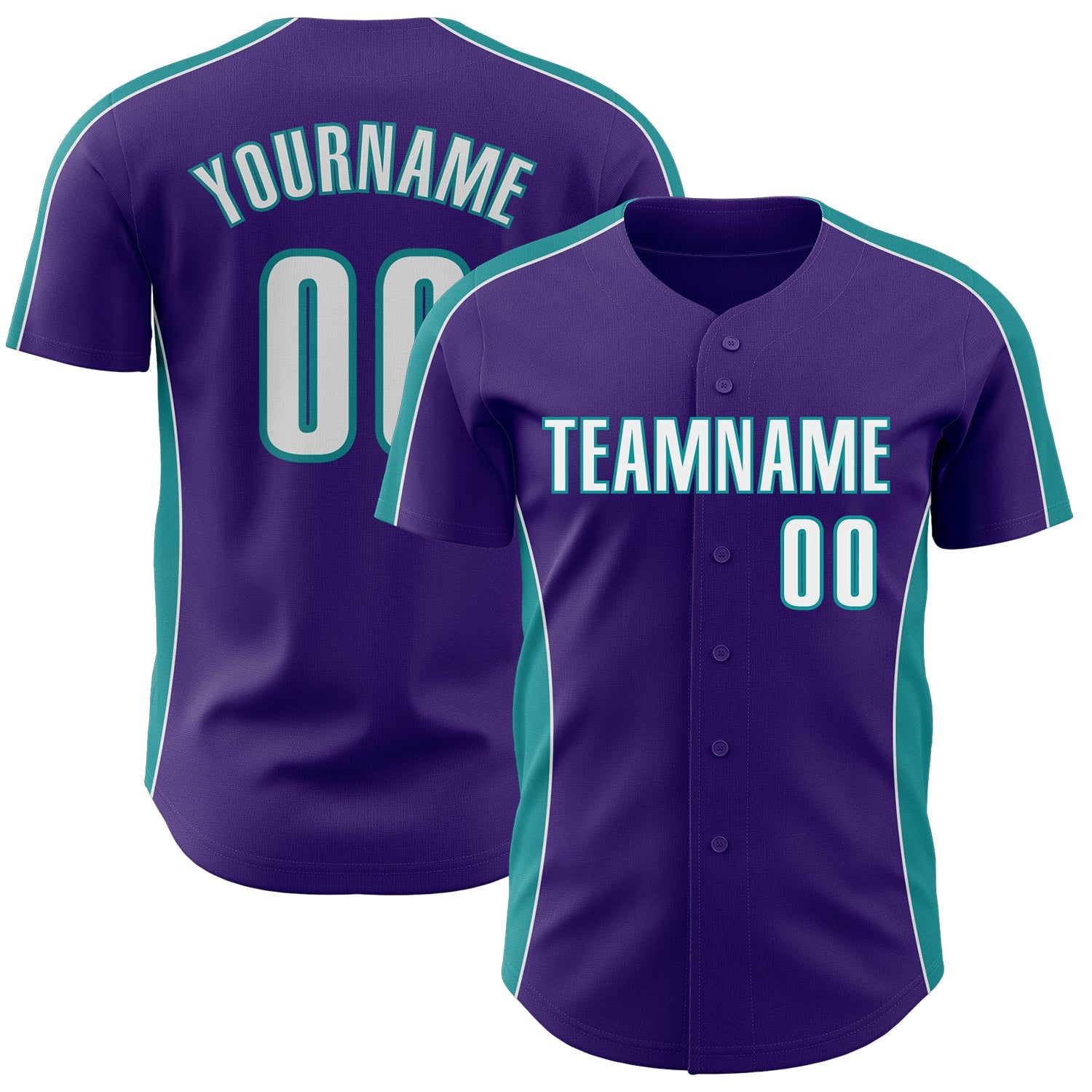 Custom Purple White-Teal Classic Color Block Side Panel Stripe Authentic Baseball Jersey