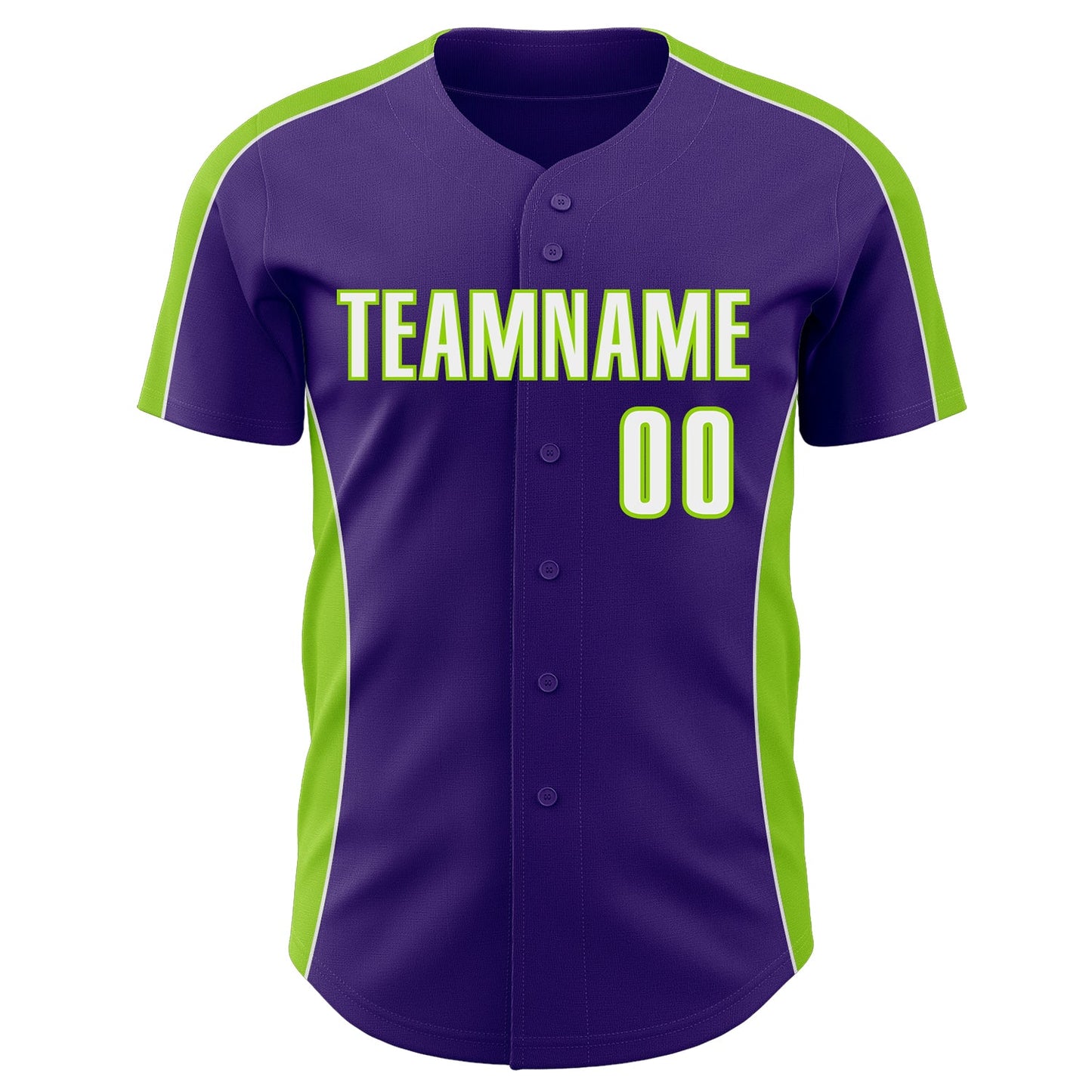 Custom Purple White-Neon Green Classic Color Block Side Panel Stripe Authentic Baseball Jersey