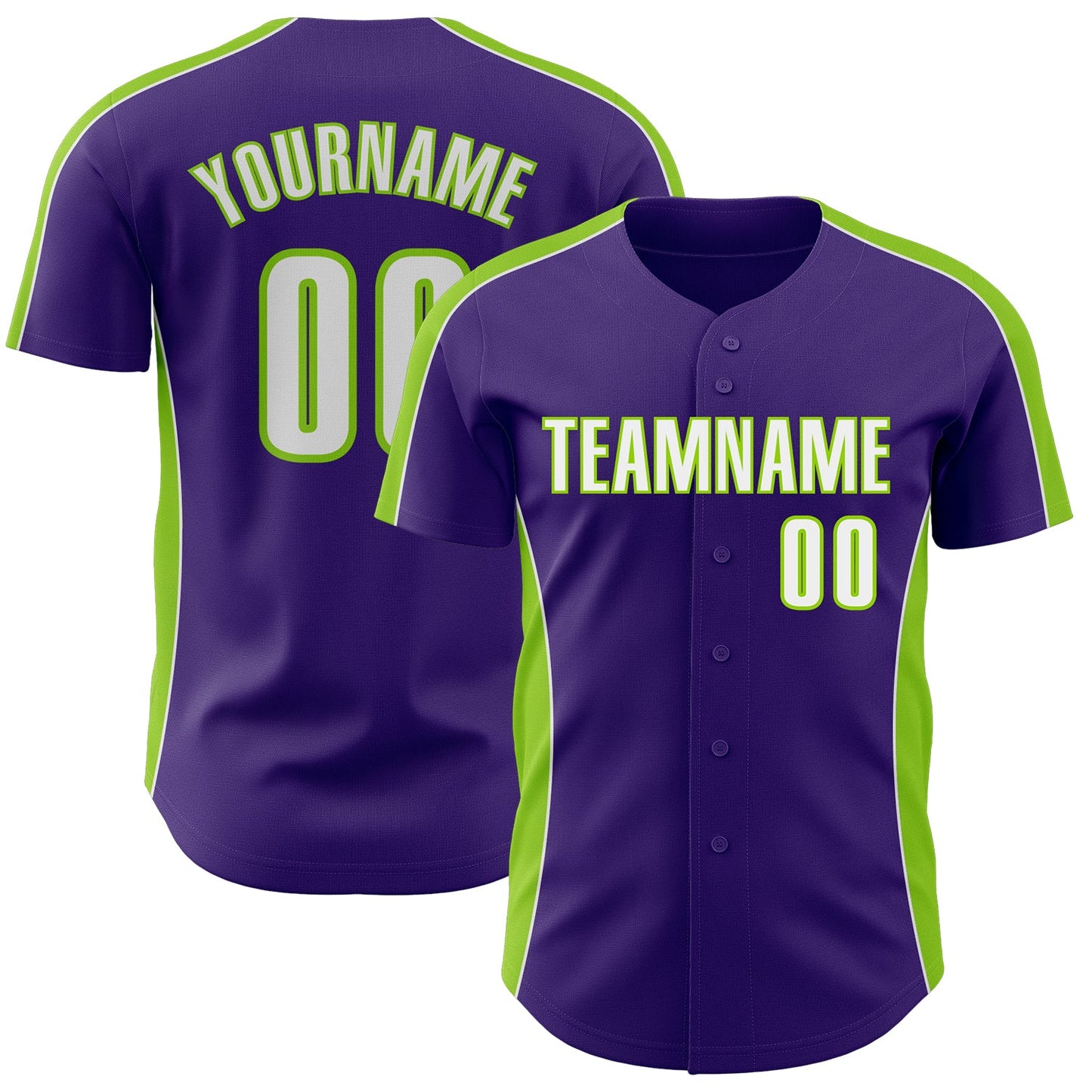 Custom Purple White-Neon Green Classic Color Block Side Panel Stripe Authentic Baseball Jersey