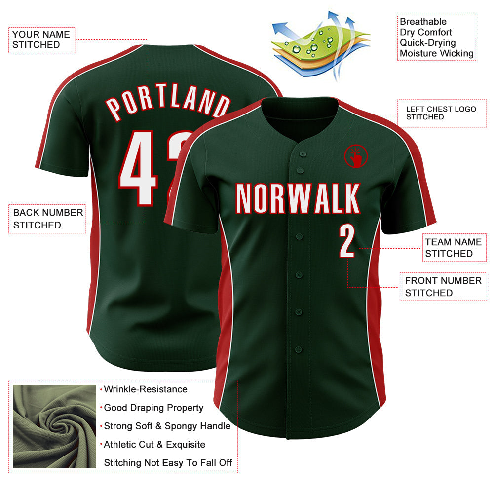 Custom Green White-Red Classic Color Block Side Panel Stripe Authentic Baseball Jersey