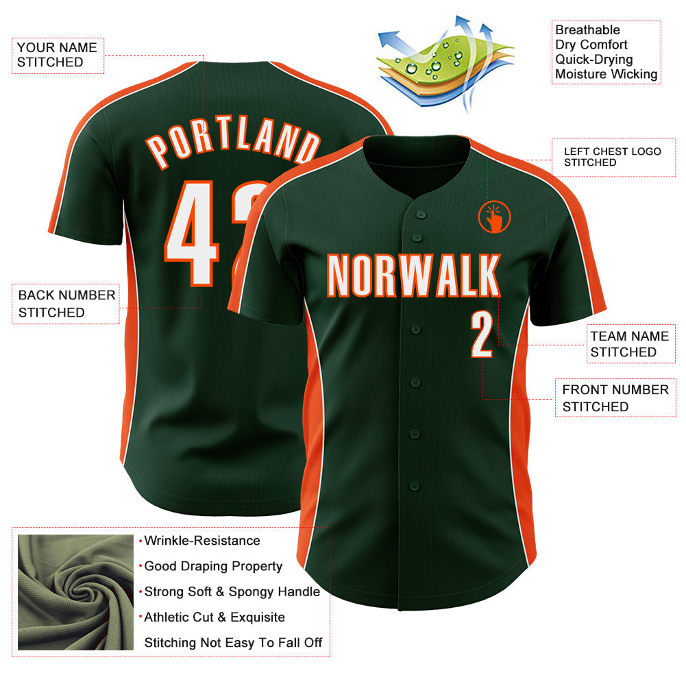 Custom Green White-Orange Classic Color Block Side Panel Stripe Authentic Baseball Jersey
